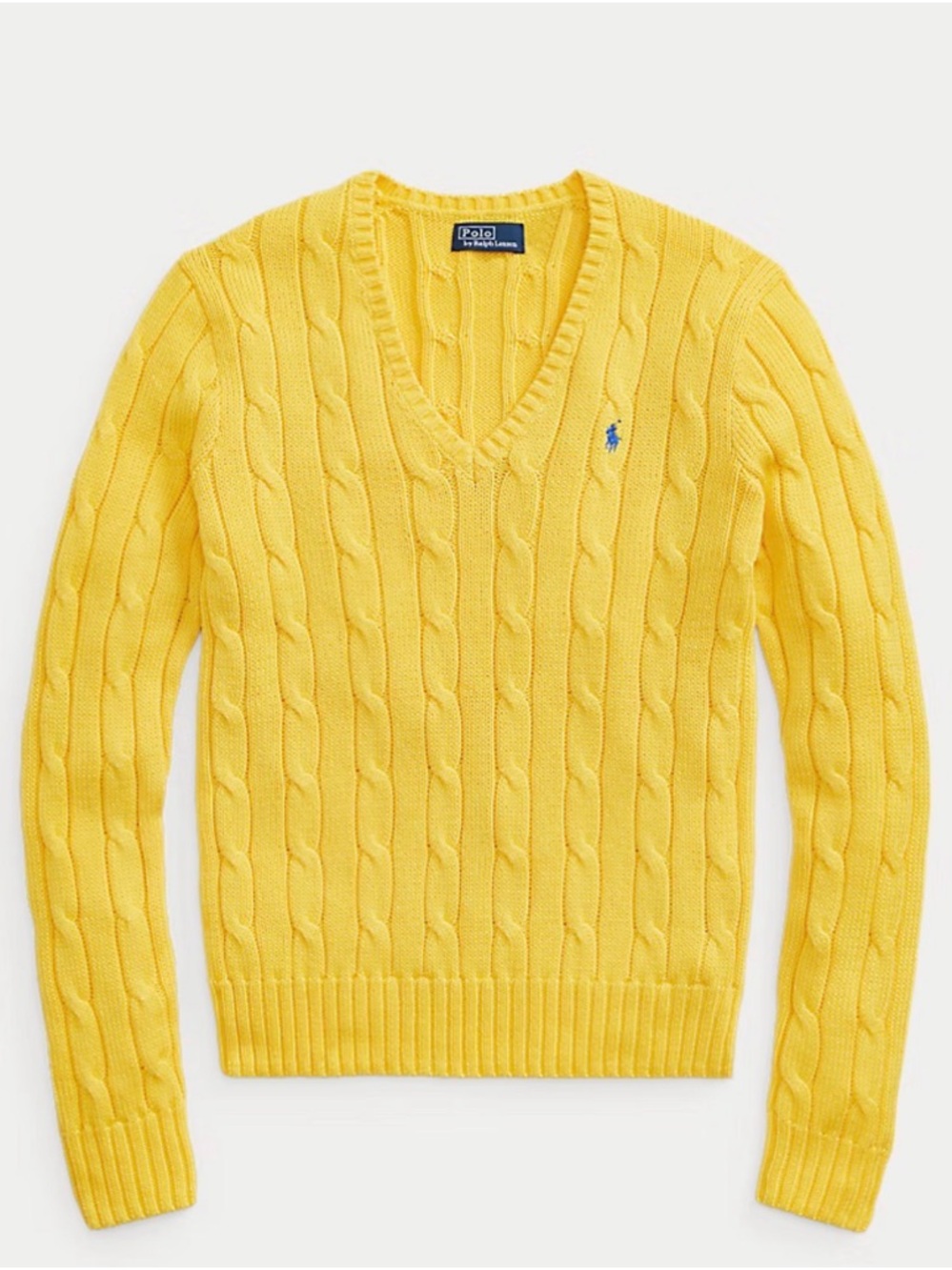 Polo Ralph Lauren Cable-Knit Cotton V-Neck Sweater Trainer Yellow Small